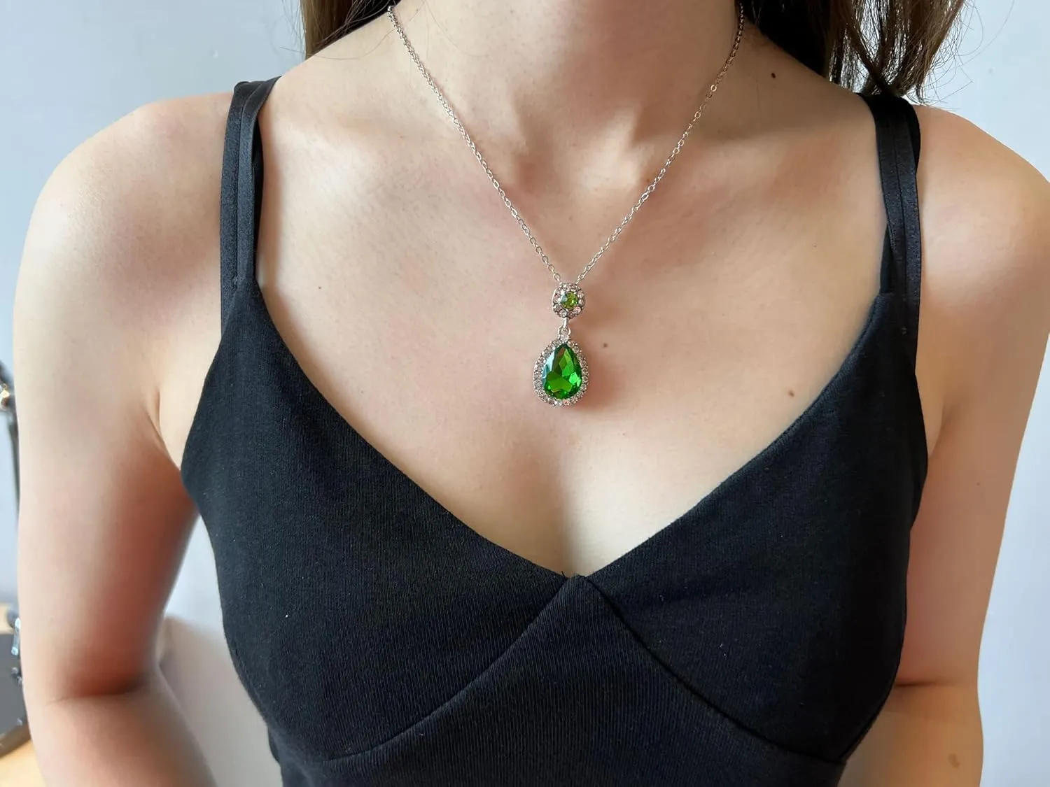 4 Pieces Jewelry Set Elegant Large Teardrop Crystal Pendant Necklace Earring Open Ring Set for Women Birthday Party Anniversary Prom Holiday Gifts