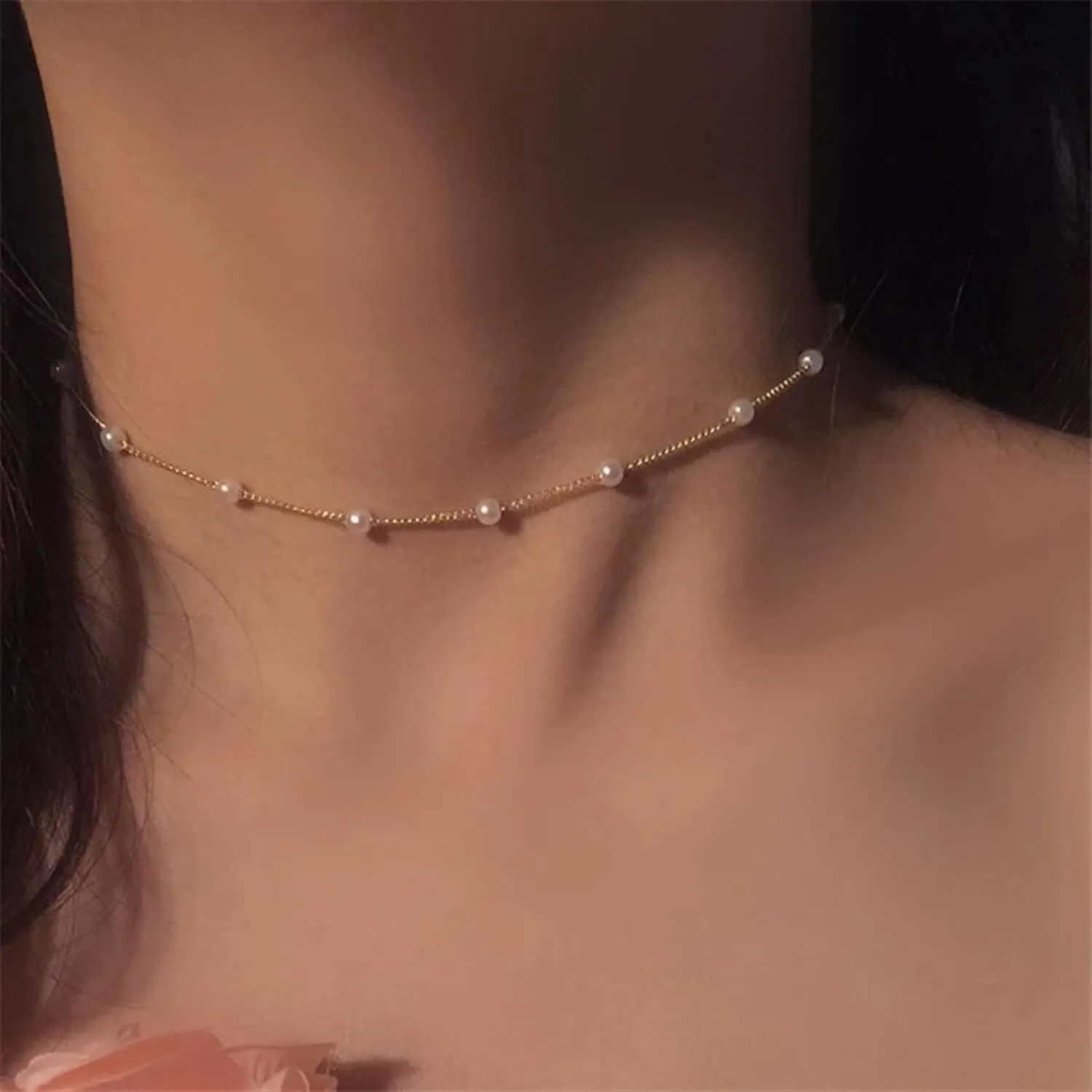 4/6/8MM Pearl Necklace for Women,Handmade Dainty White Imitation Pearl Choker Necklace Adjustable Shiny Wedding Pearl Necklace Prom Party Jewelry Gifts