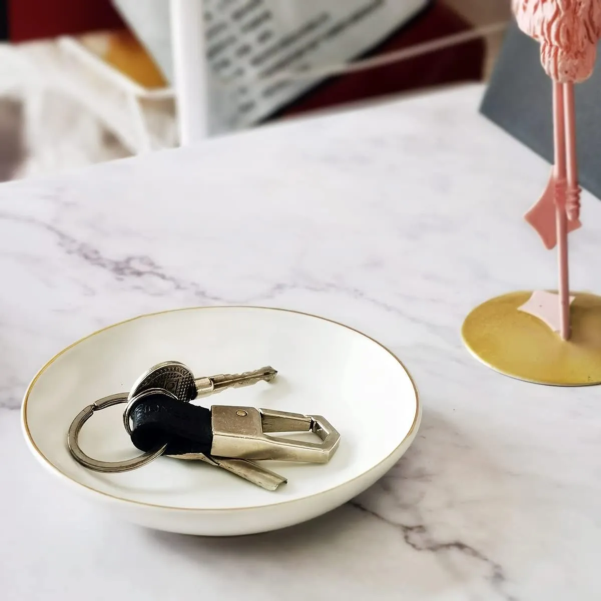 4.75" Ceramic Jewelry Tray, Small Ring Dish Holder Trinket Tray, Catch All Trays for Ring Earring Necklace Key, Christmas Gifts for Women Girls, White