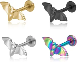 4Pcs 16G Bat Lip Rings for Women Men Stainless Steel Labret Monroe Lip Studs Conch Helix Cartilage Earrings Studs Halloween Body Jewelry
