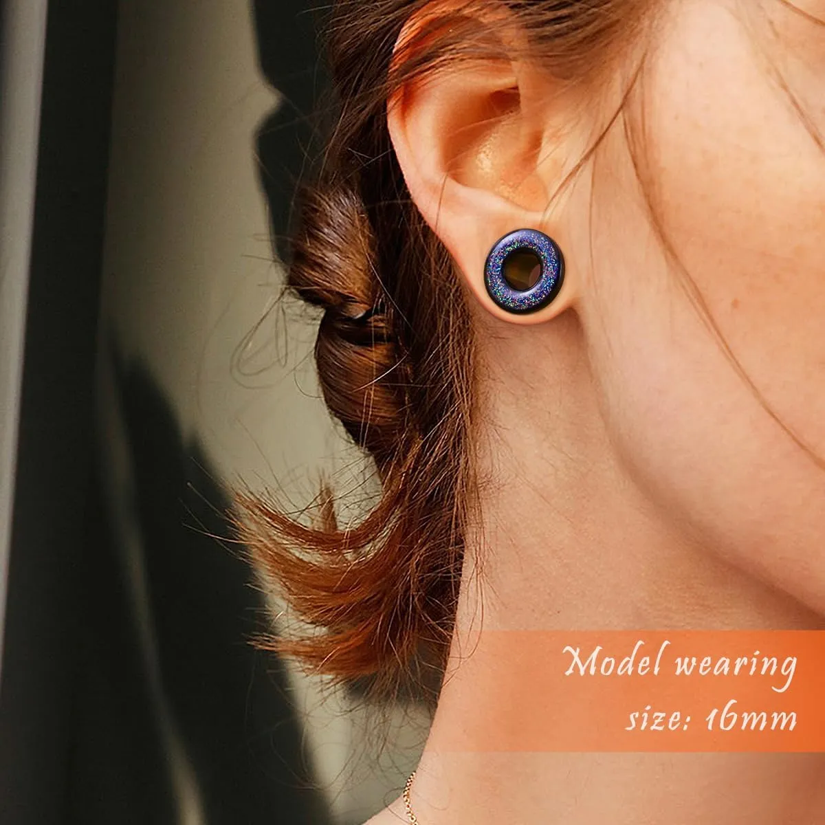4PCS Shiny Glitter Resin Gauges Stainless Steel Ear Tunnels and Plugs White Red Purple and Blue Glitter Colorful Ear Gagues Screw Fit Expander Stretcher Piercings