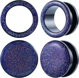 4PCS Shiny Glitter Resin Gauges Stainless Steel Ear Tunnels and Plugs White Red Purple and Blue Glitter Colorful Ear Gagues Screw Fit Expander Stretcher Piercings