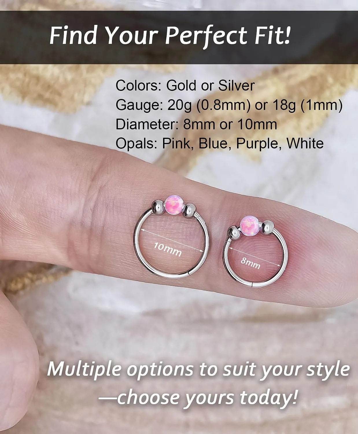4PCS Stainless Steel Nose Rings Set for Women Men,Hypoallergenic 20G L-Shaped Nose Studs 18G Pink Opal Hinged Small Silver Hoops for Nostril Septum Cartilage Helix Rook 2nd/3rd Earlobe Lip Piercings