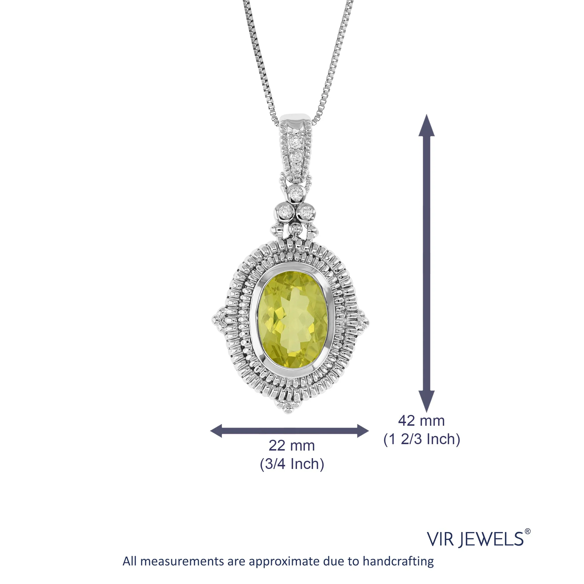 5 cttw Pendant Necklace, Lemon Quartz Oval Pendant Necklace for Women in .925 Sterling Silver with Rhodium, 18 Inch Chain, Prong Setting