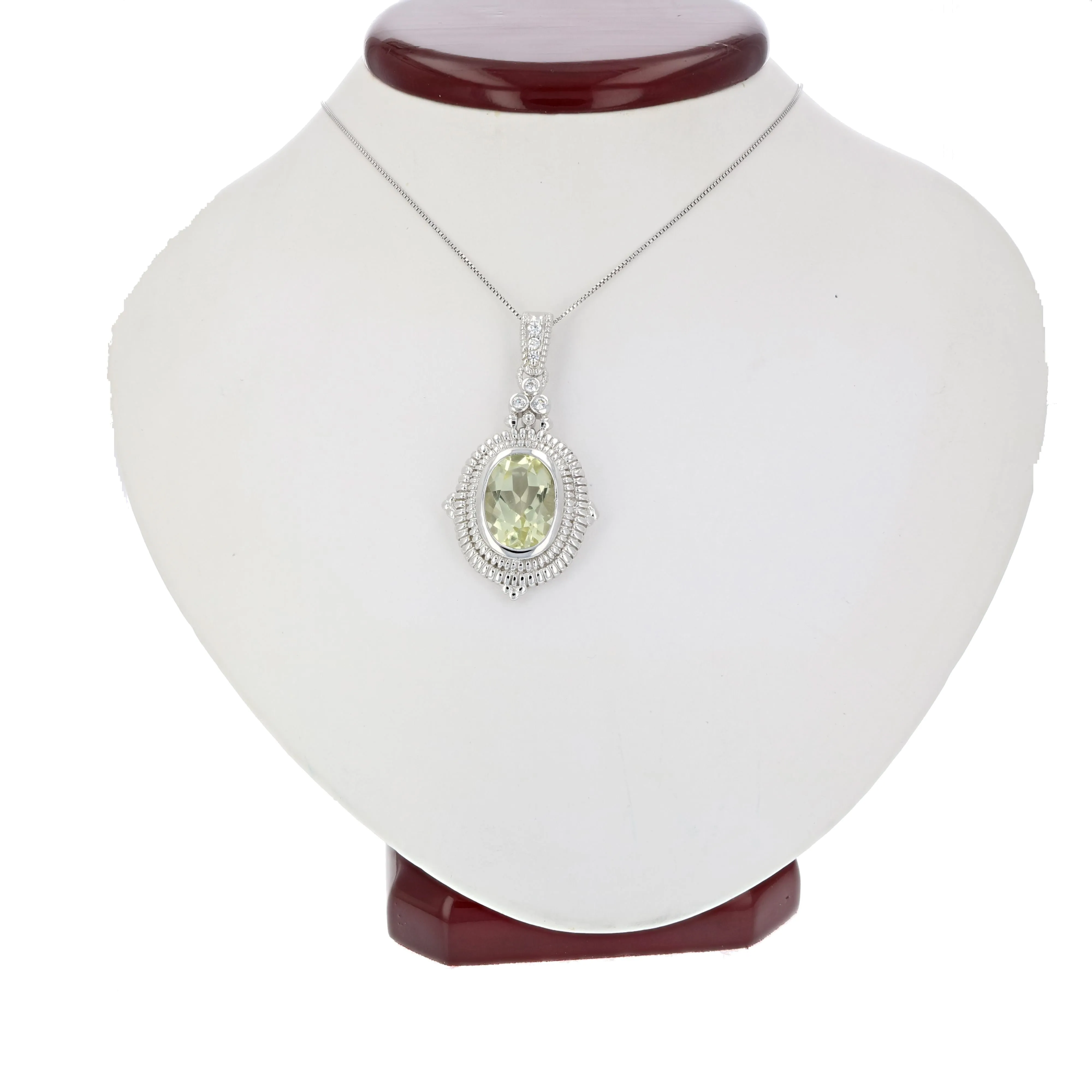 5 cttw Pendant Necklace, Lemon Quartz Oval Pendant Necklace for Women in .925 Sterling Silver with Rhodium, 18 Inch Chain, Prong Setting