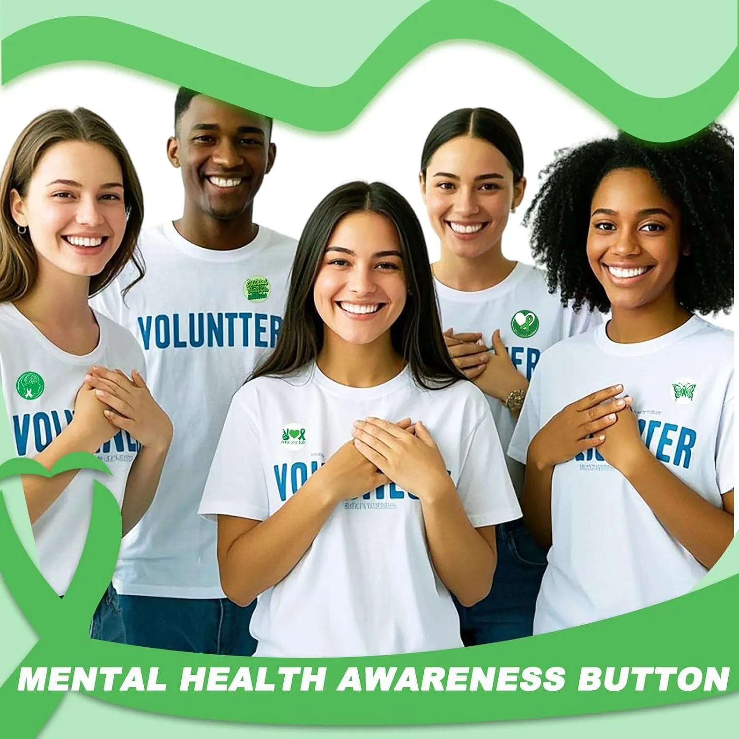 54pcs Mental Health Awareness Buttons, 1.78 In Green Ribbon Lapel Badge Pins for Mental Health Awareness Teens Adults Children Party Event Favors Decor Accessories18 Style