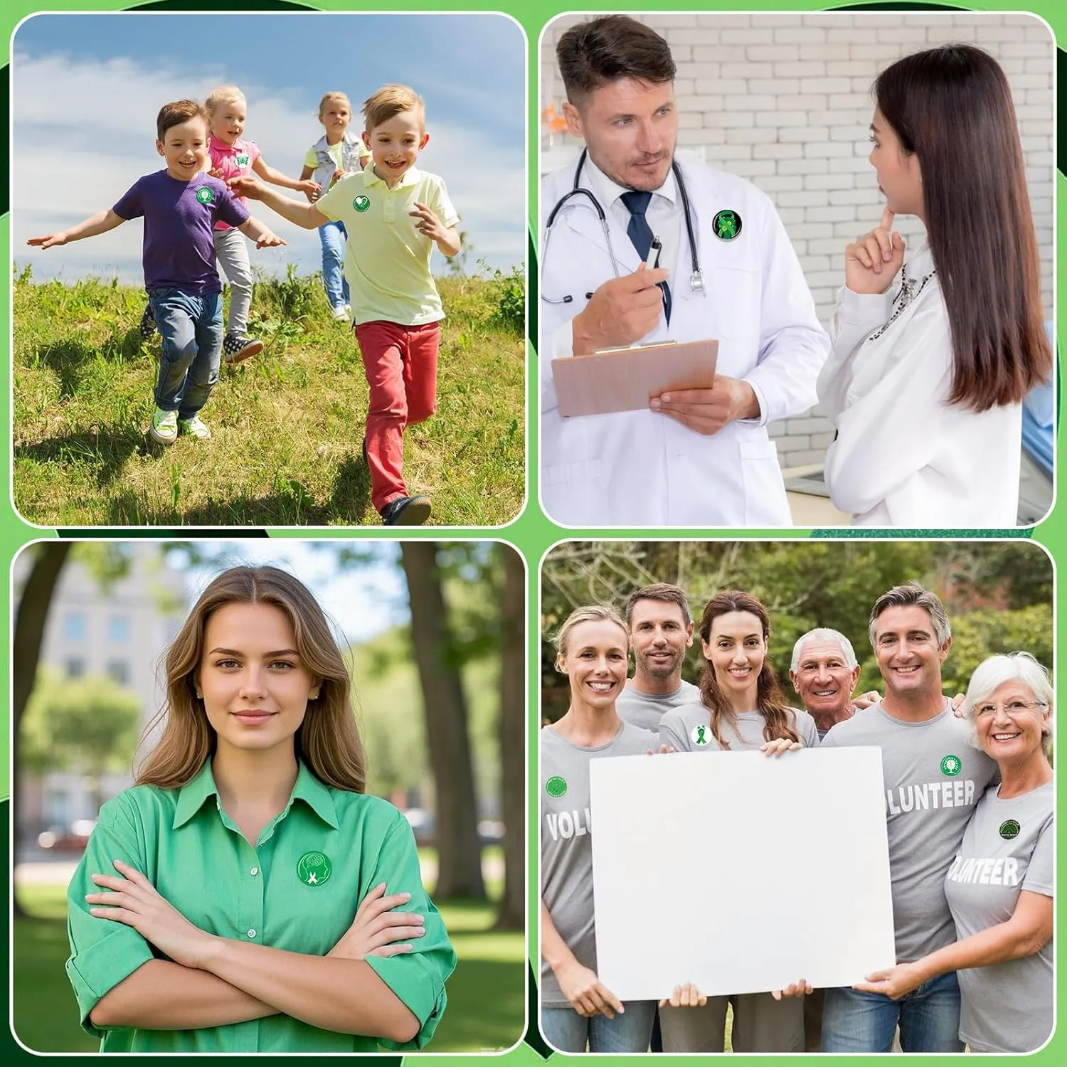 54pcs Mental Health Awareness Buttons, 1.78 In Green Ribbon Lapel Badge Pins for Mental Health Awareness Teens Adults Children Party Event Favors Decor Accessories18 Style