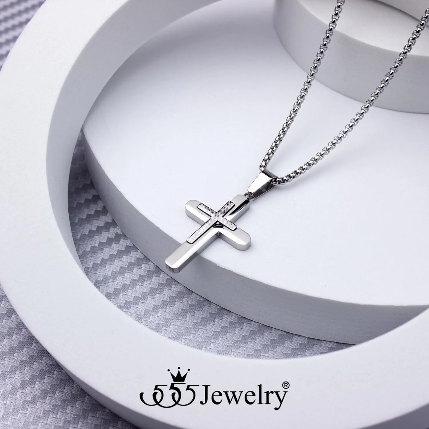 555Jewelry Stainless Steel Dual Cross Necklace Pendant for Men and Women 16-28" Box Chain