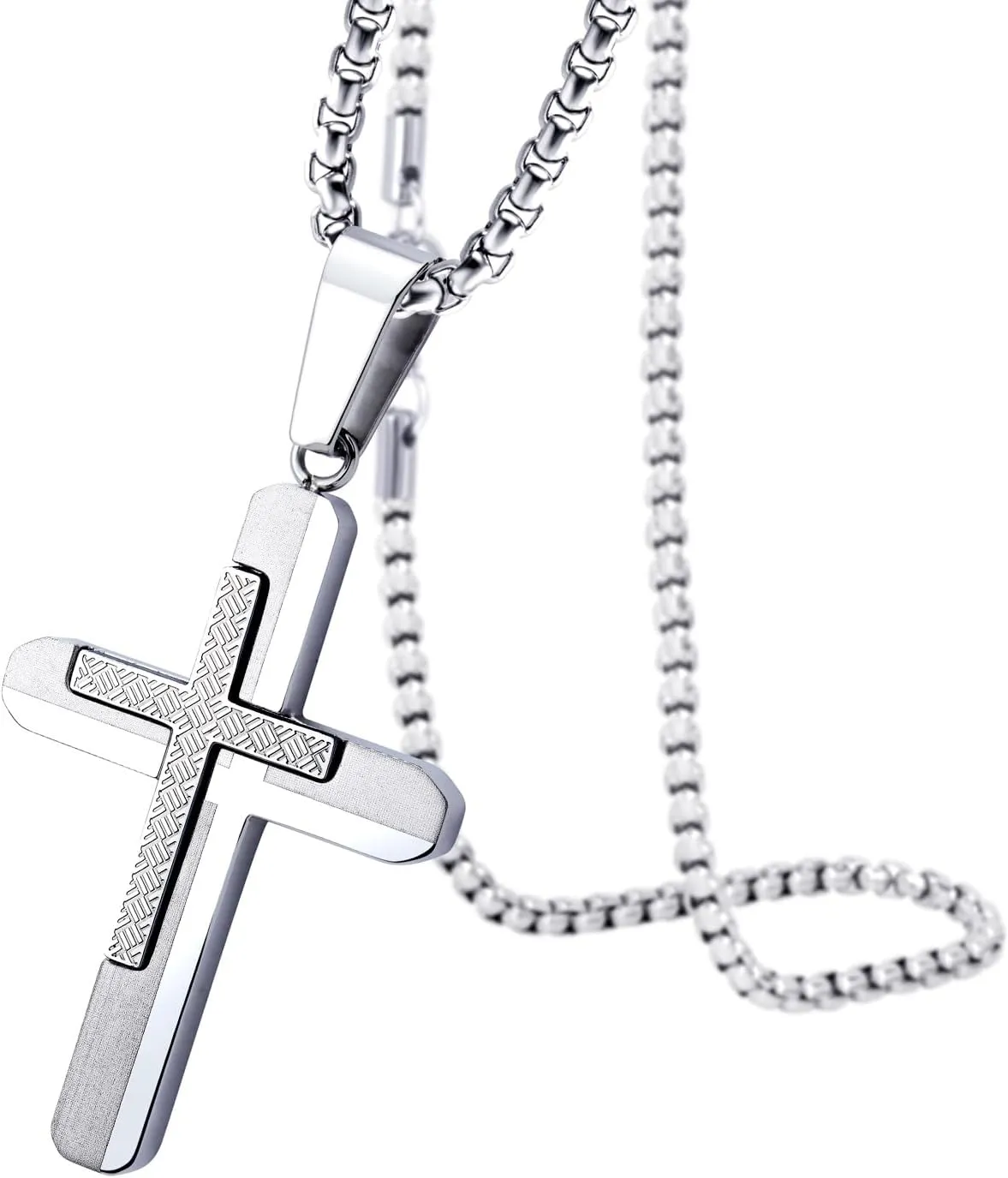 555Jewelry Stainless Steel Dual Cross Necklace Pendant for Men and Women 16-28" Box Chain