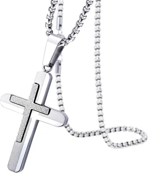 555Jewelry Stainless Steel Dual Cross Necklace Pendant for Men and Women 16-28" Box Chain