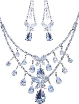 5A Zirconia Butterfly Jewelry Set for Women - Crystal Necklace & Earrings with 925 Silver Hypoallergenic Ear Posts, Elegant Daily Wear & Party Jewelry, for Mother's Day, Brides and Loved Ones