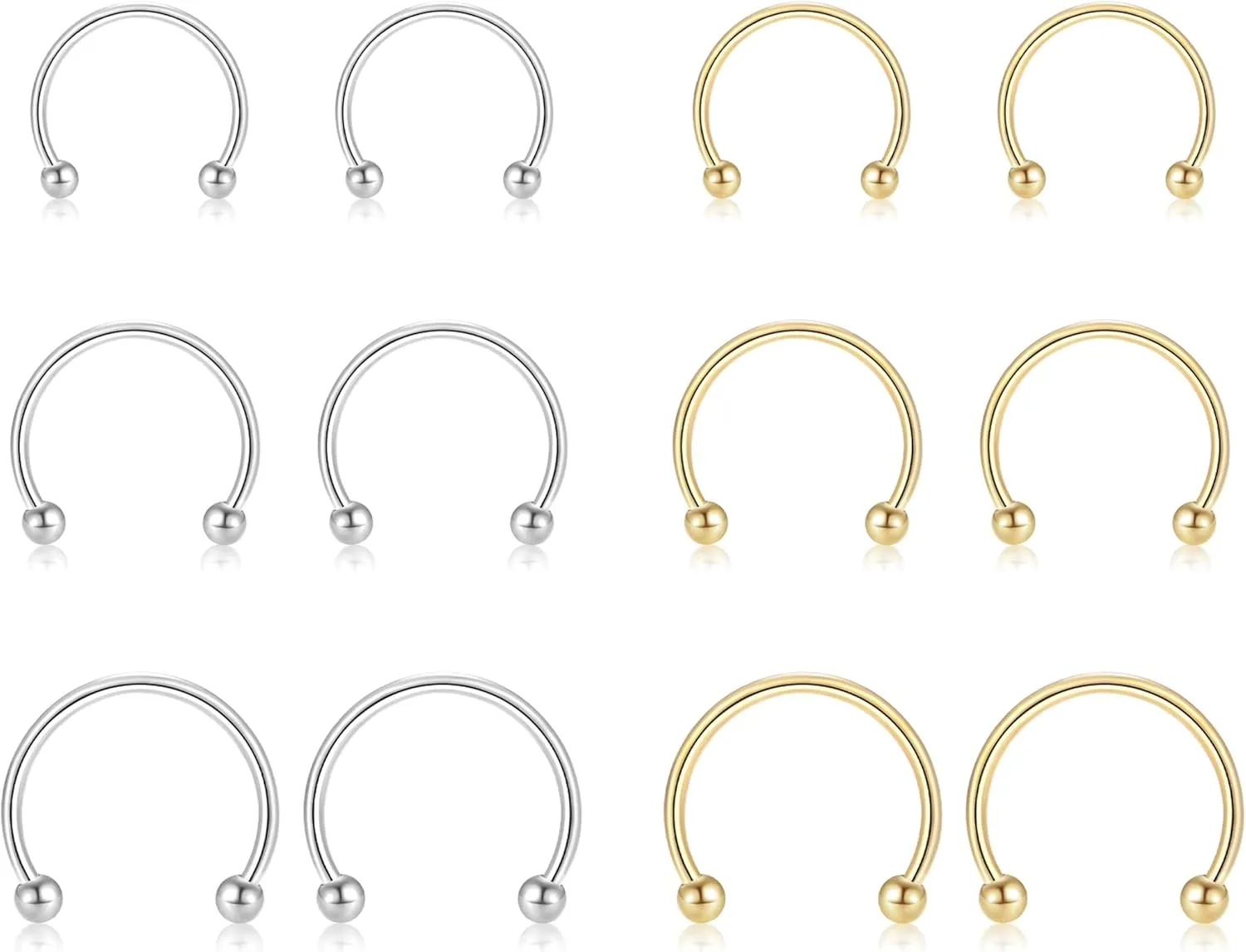 6 Pairs of Surgical Steel Nose rings Septum Horseshoe Hoop Eyebrow Lip Navel Belly Nipple Helix Tragus Daith Rook Captive Earrings Piercing Jewelry for Women Men