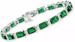 6.00 Ct Emerald Cut Green Emerald Unisex Tennis Bracelet 14k White Gold Finish 925 Sterling Silver