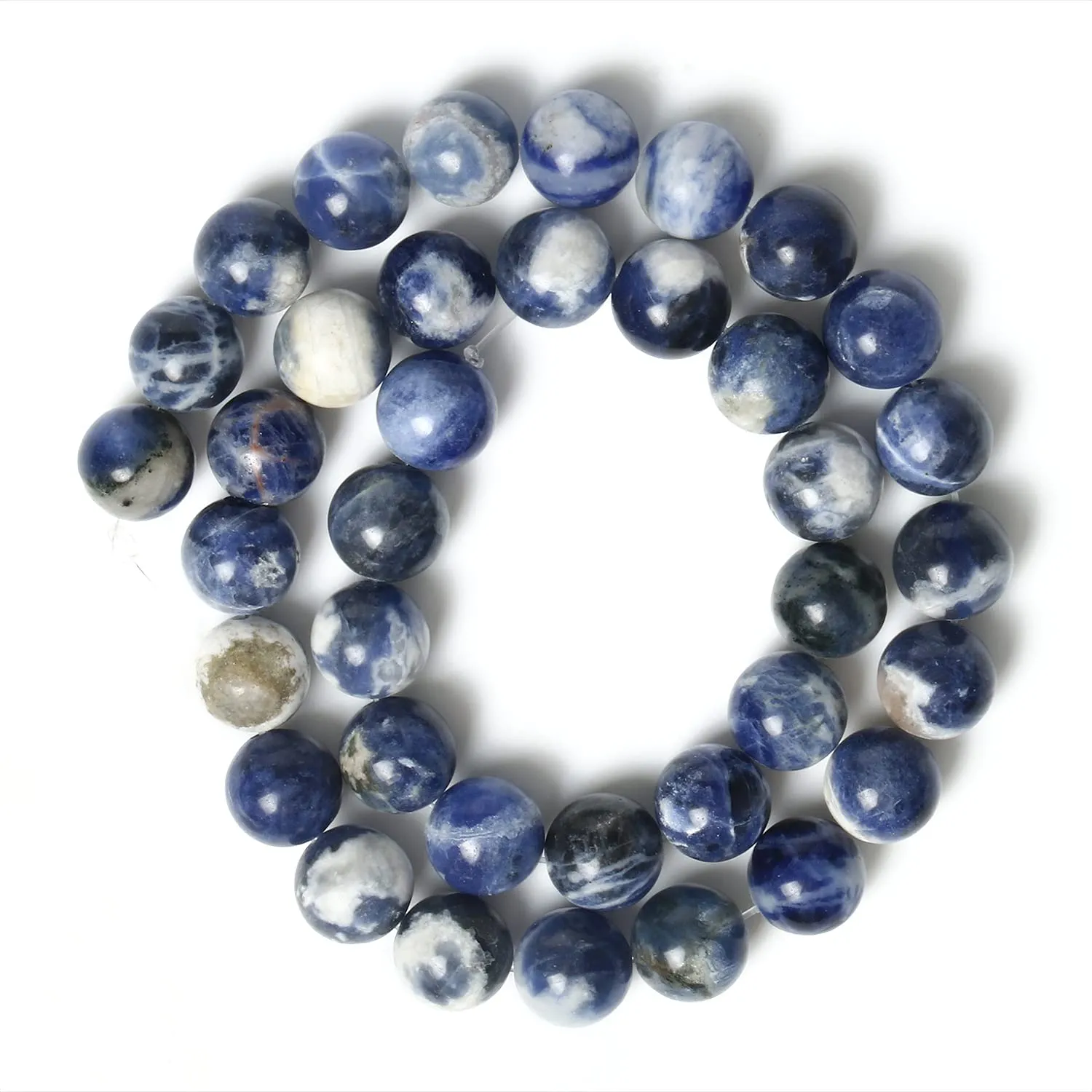 60pcs 6mm Natural Stone Beads White Blue Sodalite Beads Energy Crystal Healing Power Gemstone for Jewelry Making, DIY Bracelet Necklace Blue White Sodalite