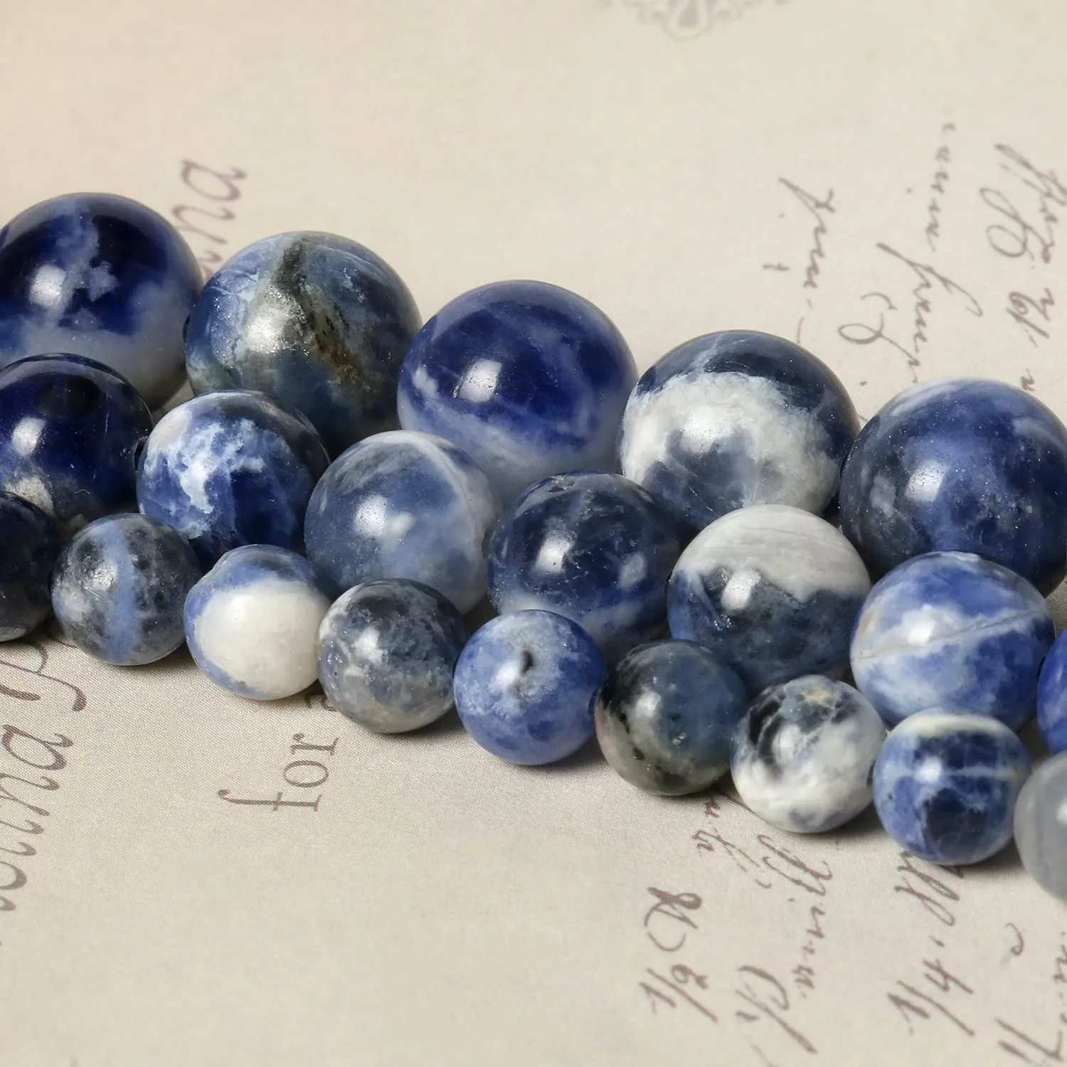 60pcs 6mm Natural Stone Beads White Blue Sodalite Beads Energy Crystal Healing Power Gemstone for Jewelry Making, DIY Bracelet Necklace Blue White Sodalite