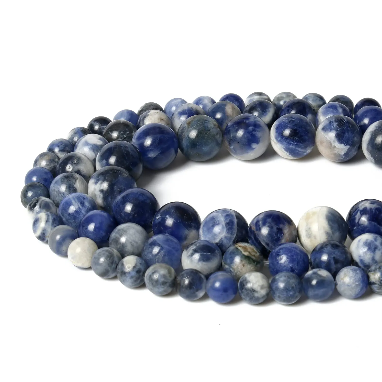 60pcs 6mm Natural Stone Beads White Blue Sodalite Beads Energy Crystal Healing Power Gemstone for Jewelry Making, DIY Bracelet Necklace Blue White Sodalite