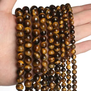 60pcs 6mm Natural Stone Beads Yellow Tiger Eye Beads Energy Crystal Healing Power Gemstone for Jewelry Making, DIY Bracelet Necklace