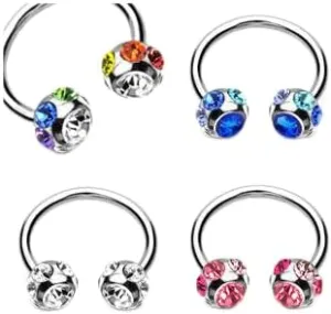 7 Gem Paved 6 mm Balls Surgical Steel Circular Horseshoe Navel Ring 14G 14g (1.6 mm) 1/2" (12mm) Rainbow Body Unique Jewelry Delicate Design Piercing Steel Surgical For Women