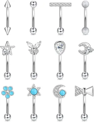 8-12PCS 16G Rook Piercing Jewelry Daith Rook Earrings for Women Men 316L Stainless Steel Eyebrow Rings Curved Barbell Belly Lip Ring CZ Cartilage Tragus Helix Piercing Jewelry 6mm Black Silver