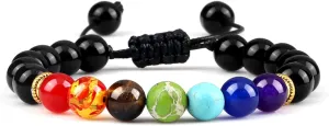 8mm 7 Chakra Lava Stone Bracelet for Men Women Handmade Natural Tiger Eye Beads Healing Balance Braided Bracelets Prayer Jewelry,Shiny Black