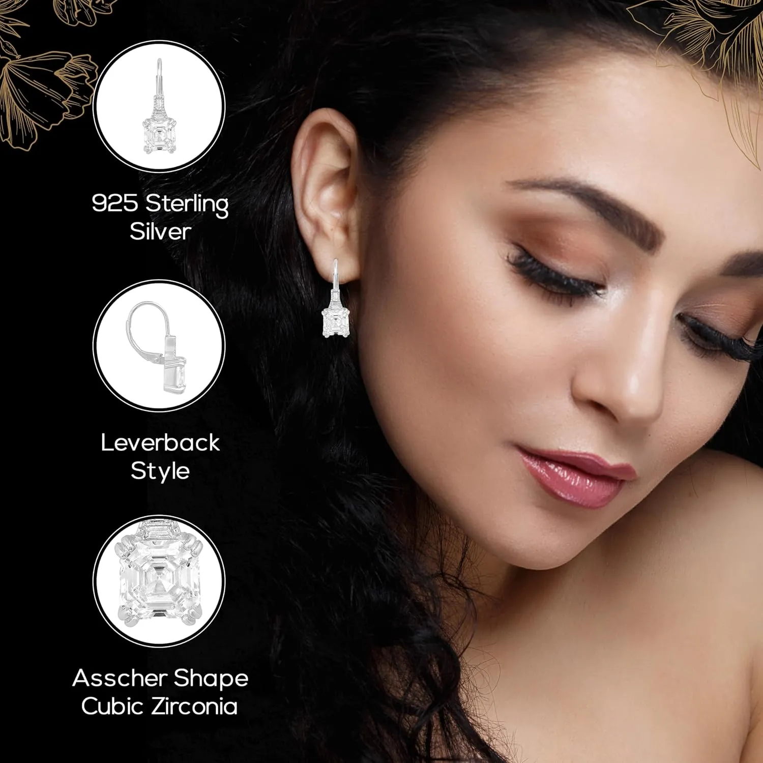 925 Sterling Silver 14k Gold Lightweight Leverback Dangle Earrings With Cubic Zirconia