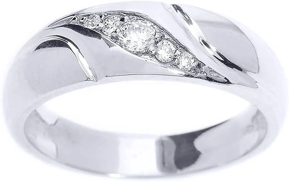 .925 Sterling Silver 1/7 Cttw Diamond Graduated 5-Stone Swirl Set Wedding Band (J-K Color, I1-I2 Clarity)