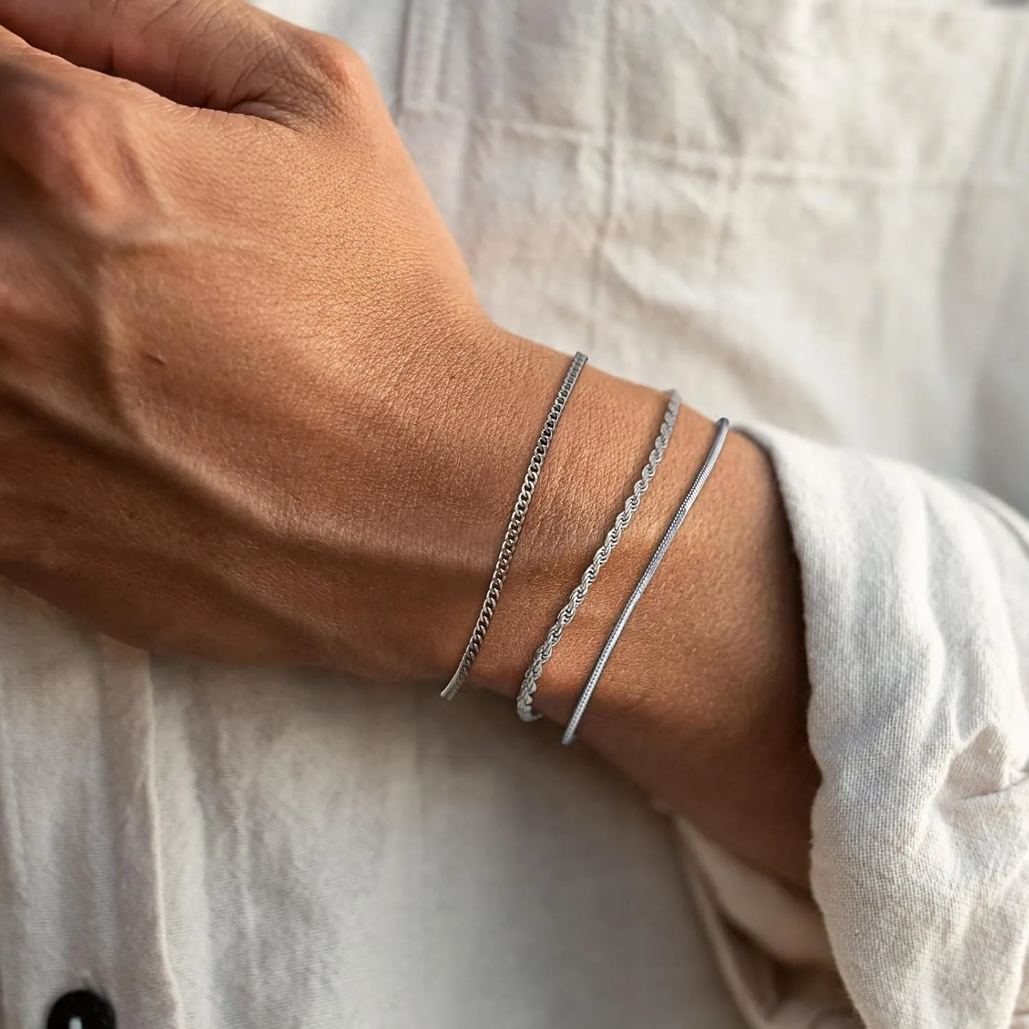 925 Sterling Silver Bracelet Set for Men Stackable 2mm Snake Rope Cuban Link Chain Bracelets Non Tarnish Dainty 14K Gold Plated Bracelet Size 6.5-9inch Sterling Silver Jewelry for Men Boys