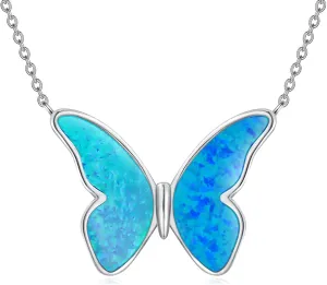 925 Sterling Silver Butterfly Pendant Necklace Opal/5A Zirconia Necklace Vintage Boho Necklace Victorian Style Jewelry Gifts for Women