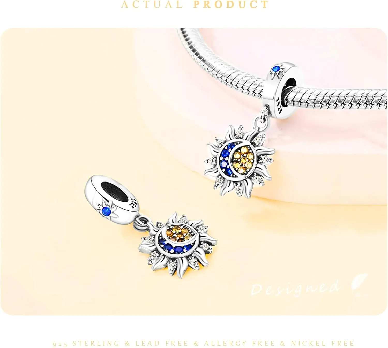 925 Sterling Silver Charms Bead for Bracelets Necklaces, Star Moon Crescent Sun Solar Pendent, Blue Ocean Starfish Shells Turtle Crab Starry Sea Cute Jewelry Birthday Gifts for Women Men