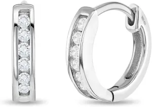 925 Sterling Silver Clear Cubic Zirconia Small Hoop Huggie Earrings For Girls & Young Preteens 10mm- Classy & Alluring 925 Sterling Silver Safe For Sensitive Ears- Perfect Girl Gift For Birthdays