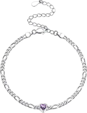 925 Sterling Silver Gorgeous Heart Bracelet for Women, Dainty Inifity Bracelets, Adorned Birthstone Jan - Dec Available, 6.3"-8.3" Adjustable, Come Box