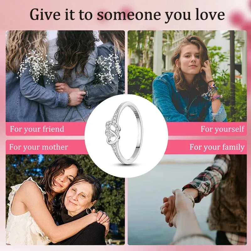 925 Sterling Silver Heart Rings White Zirconium Minimalist Design Luxury For Women Wedding Gift