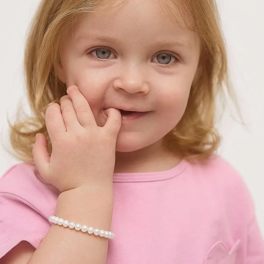 925 Sterling Silver Kid's Bracelet with Freshwater Cultured Pearls for Little Girls & Toddlers 4.5", 5.5" & 6.5" - Formal Event Jewelry for Children - Delicate Freshwater Pearl Accessories