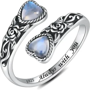 925 Sterling Silver Natural Moonstone Rings for Women Adjustable Sunflower Thumb Ring Vintage Spoon Rings Labradorite Rings Gift For Mom Wife Sister Her