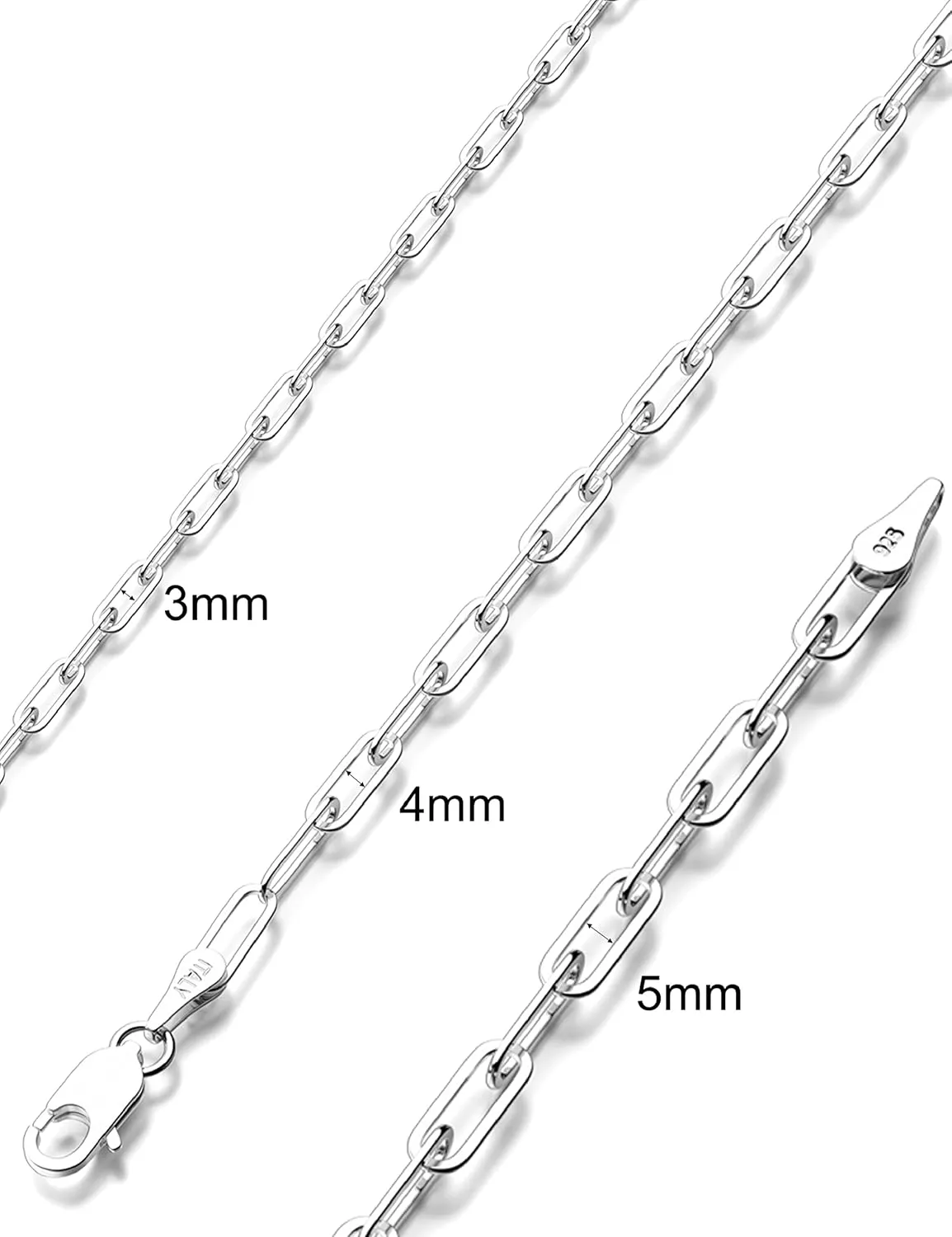 925 Sterling Silver Paperclip Chain Bracelet 3/4/5mm Silver Bracelet for Women Men Silver Bracelet 6.5-9 Inches