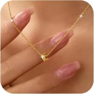 925 Sterling Silver Princess Crown Charm Necklace for Women Round CZ Queen Dainty Pendant Luck Necklace 14K Gold Plated Royal Delicate Crystal Choker Cute to Daughter Mother Wedding Birthday Jewelry