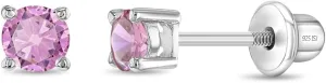 925 Sterling Silver Round CZ Tiny Screw Back Earrings for Babies & Toddlers 3mm - Cute & Elegant Round-Shaped Clear Cubic Zirconia Hypoallergenic Stud Earrings for Babies, Infants, and Toddlers
