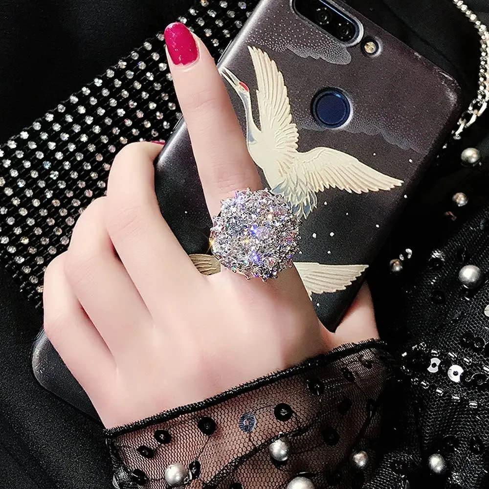 925 Sterling Silver Shiny Full Diamond Ring Super Flash Cubic Zirconia Flower Shape Ring CZ Diamond Ring Personality Ring for Women (US Code 8)
