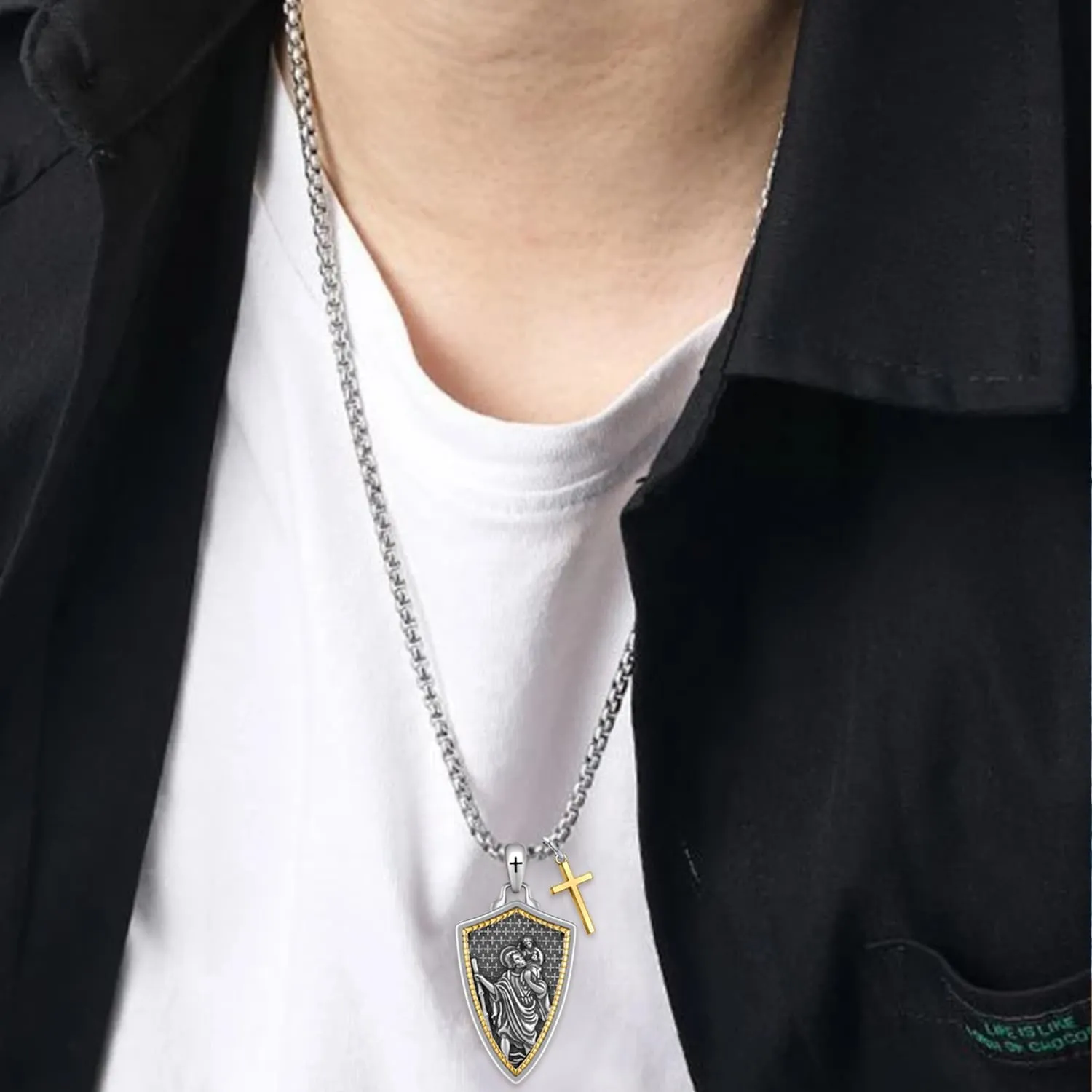 925 Sterling Silver St Michael/St Christopher Pendant Necklace for Men Women Religious Amulets Jewelry Gifts