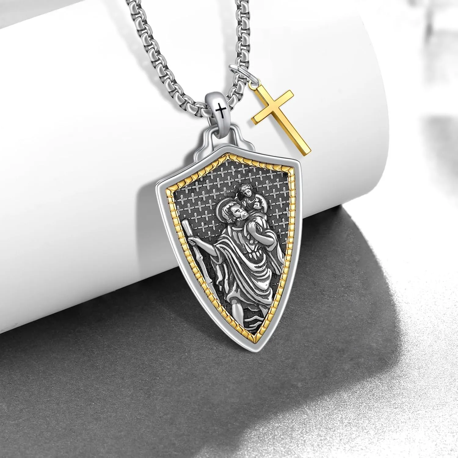 925 Sterling Silver St Michael/St Christopher Pendant Necklace for Men Women Religious Amulets Jewelry Gifts