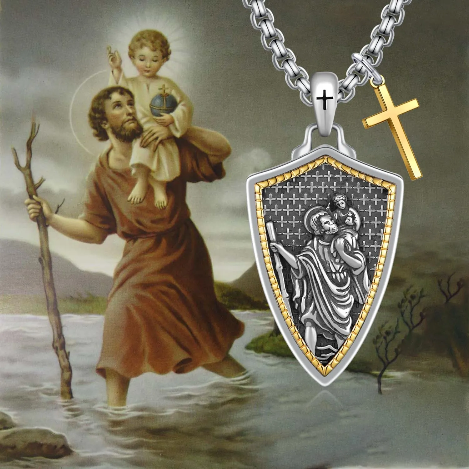 925 Sterling Silver St Michael/St Christopher Pendant Necklace for Men Women Religious Amulets Jewelry Gifts