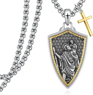925 Sterling Silver St Michael/St Christopher Pendant Necklace for Men Women Religious Amulets Jewelry Gifts