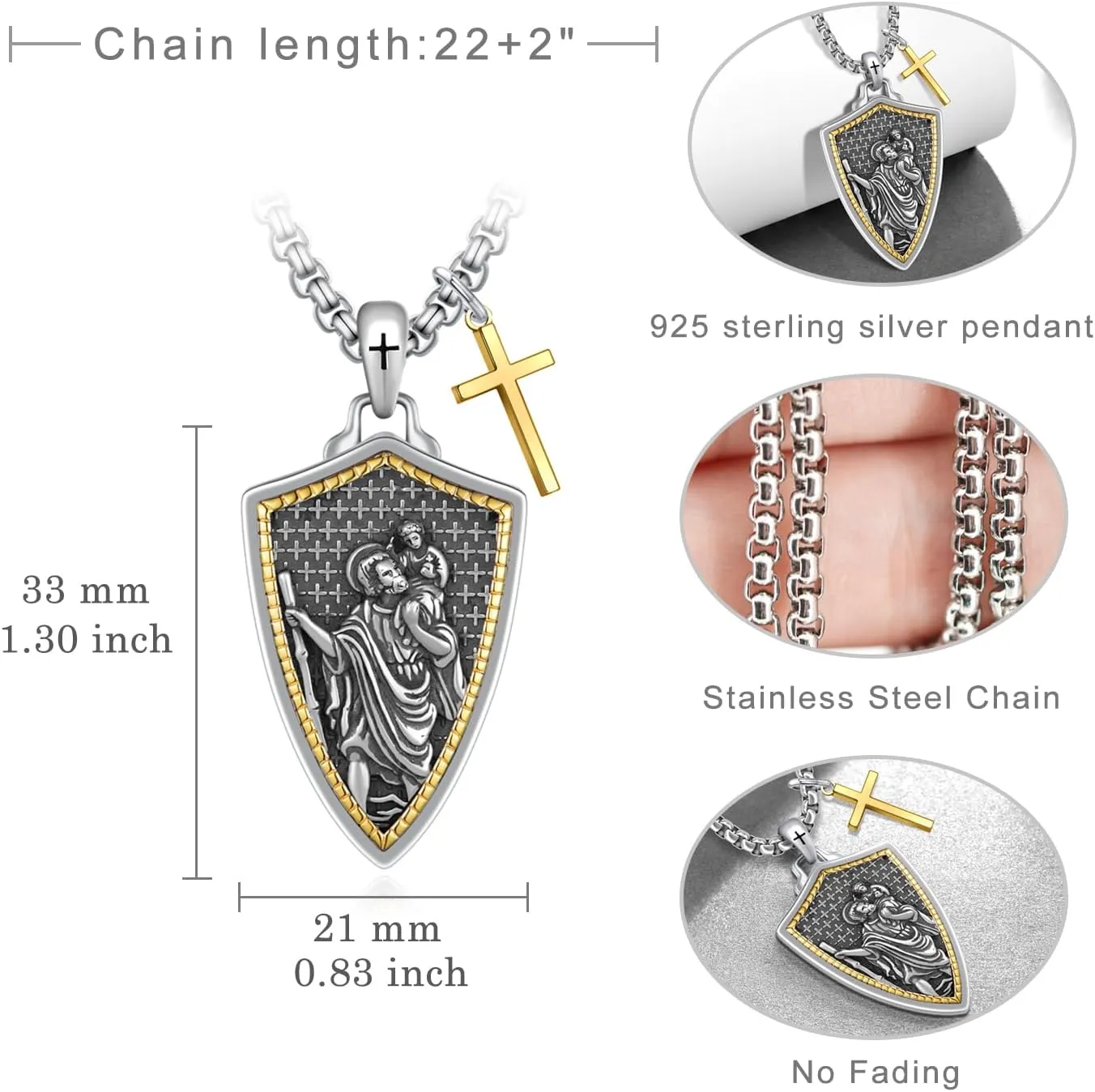 925 Sterling Silver St Michael/St Christopher Pendant Necklace for Men Women Religious Amulets Jewelry Gifts