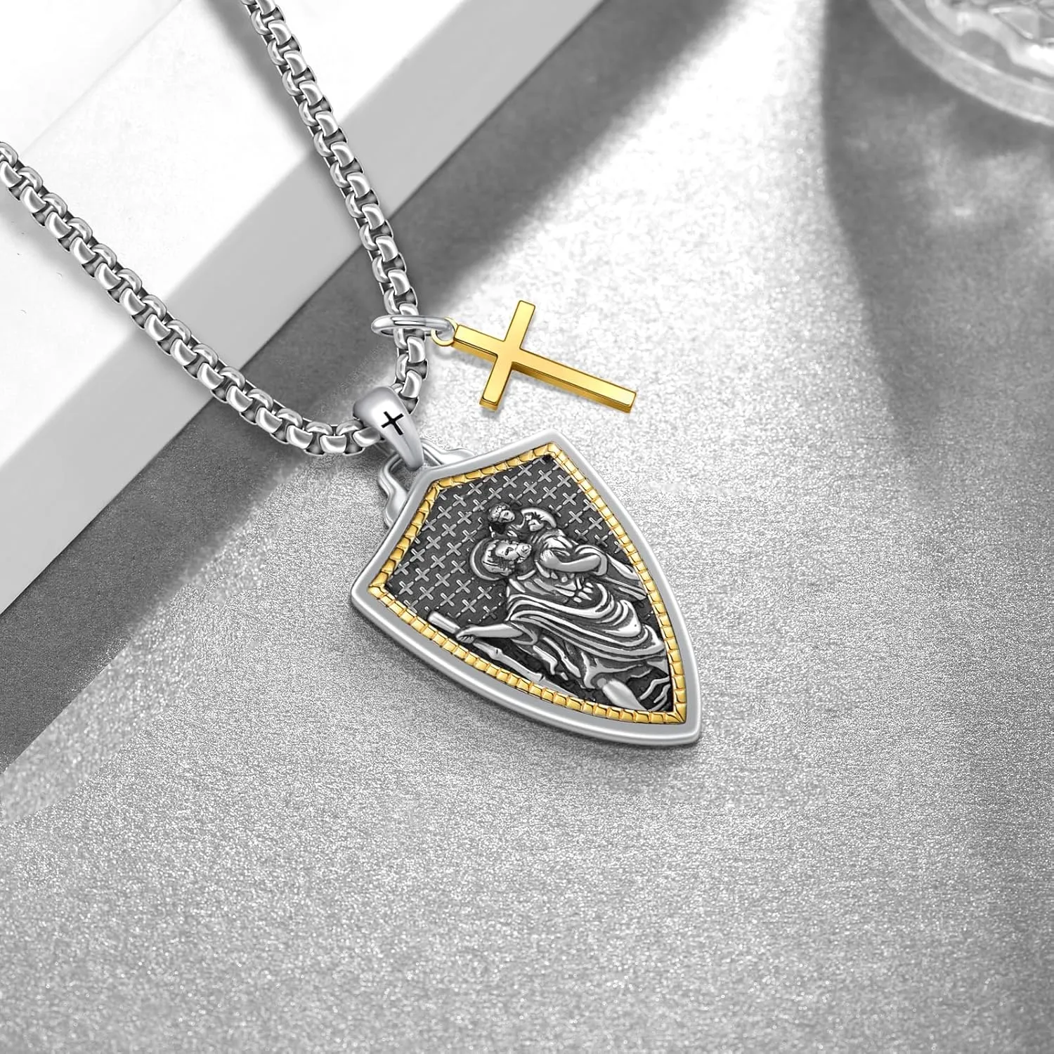 925 Sterling Silver St Michael/St Christopher Pendant Necklace for Men Women Religious Amulets Jewelry Gifts