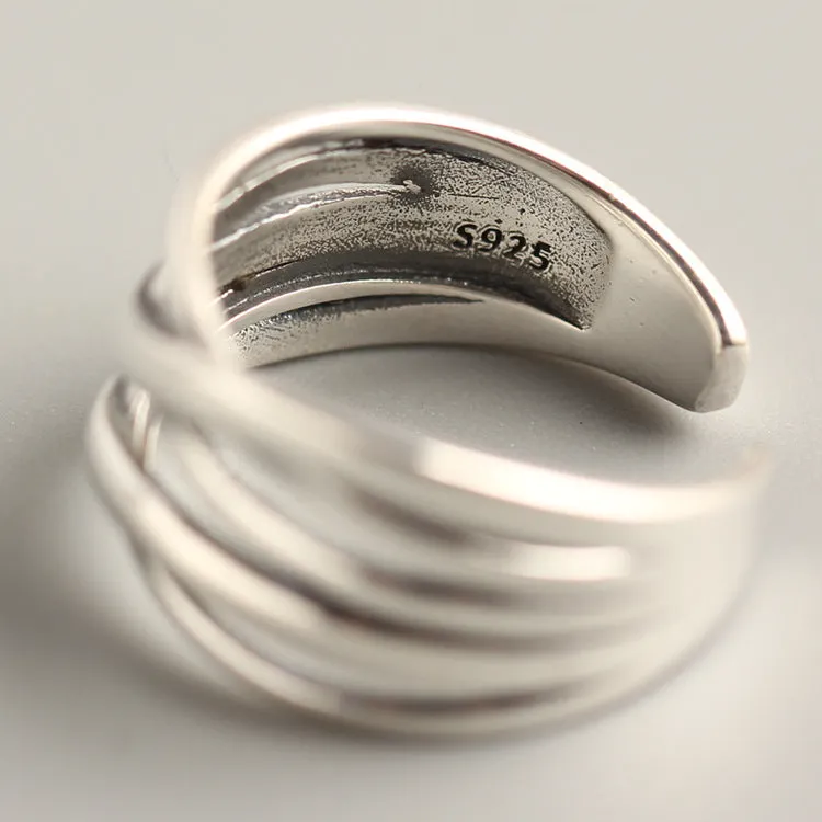 925 Sterling Silver Versatile Women Circle Silver Distressing Rings