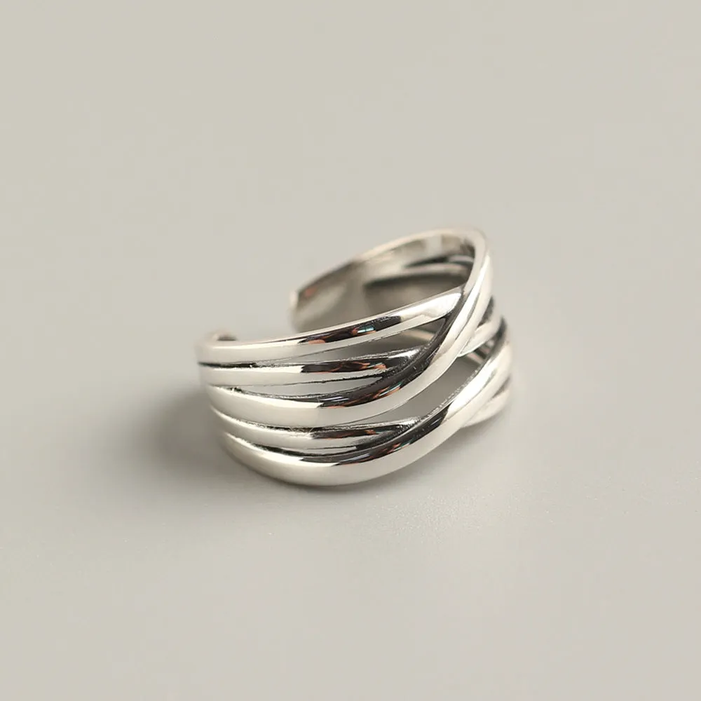 925 Sterling Silver Versatile Women Circle Silver Distressing Rings