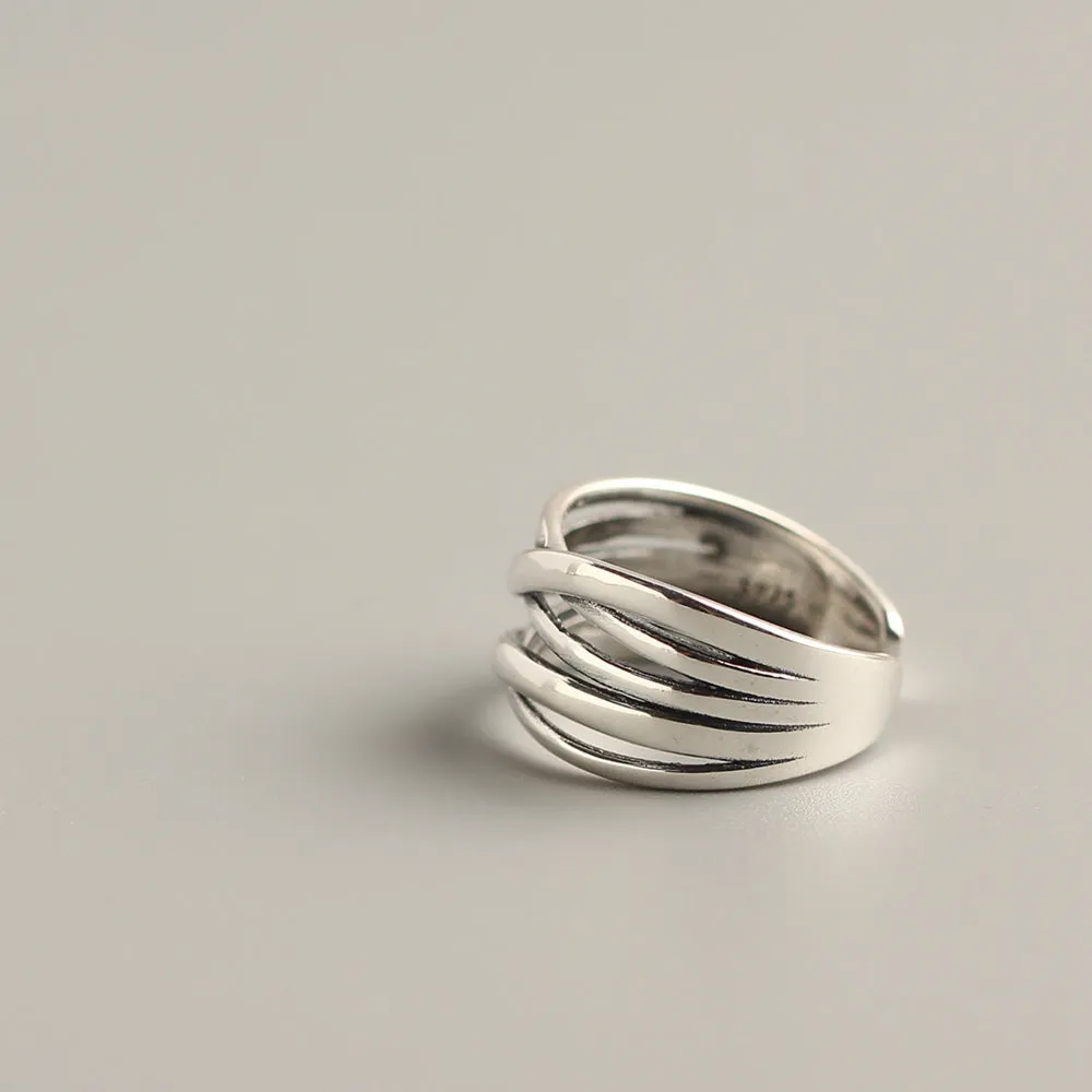 925 Sterling Silver Versatile Women Circle Silver Distressing Rings