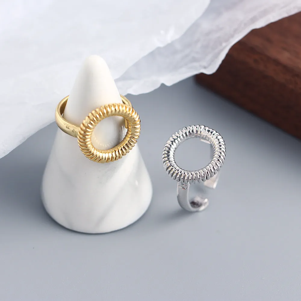 925 Sterling Silver Versatile Women Round Geometric Silver Polishing Rings
