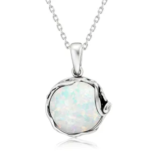 925 Sterling Silver White Opal Necklace - 14mm Round Gemstone - White Opal Necklace for Women - 50cm Cable Chain - October Birthstone Opal Jewelry - For Classy Gift and Everyday Wear