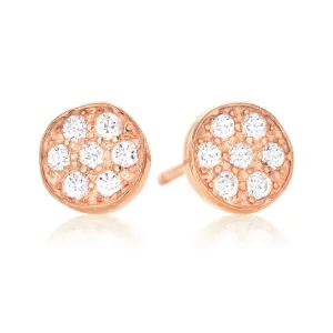 9ct Rose Gold Silver Filled Cubic Zirconia Circle Stud Earrings
